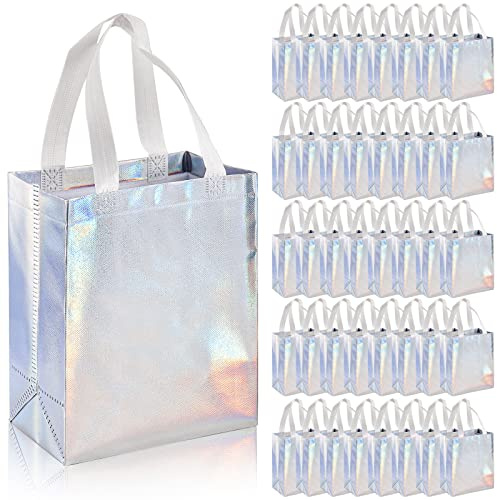 TOPZEA 40 Pack 10 x 8 Inch Glossy Reusable Grocery Tote Bags, Non-woven Foldable Gift and Goodie Bags for Wedding, Easter, Birthday