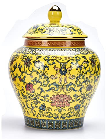 Hengqiyuan Pot de Gingembre Pot Décoratif Ancien | Chinois Impérial Émail Porcelaine pour la Maison Salon Décoration Cadeau Ornement,Jaune