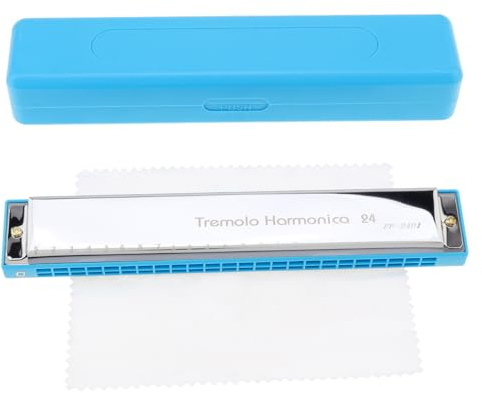 OriGlam 24 Holes Blues Harmonica Key of C, Tremolo Harmonica Mouth Organ Harp Harmoc with Case for Beginners Adults Students