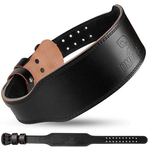 DMoose Gewichthebergürtel – Kniebeugen- und Powerlifting-Gürtel für Männer – 7 mm gepolsterte Lendenwirbelstütze – echtes Leder, verstellbarer, bequemer Herren-Gewichtsgürtel, 10,2 cm, Schwarz, XL