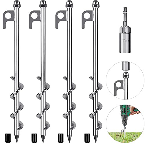 Lifeswell 12 Inch Ground Anchors, 4 Pcs Heavy Duty Tent Stakes, Easy to Install and Reusable for Camping Tents, Trampolines, Sheds, Swing Sets, Securing Animals