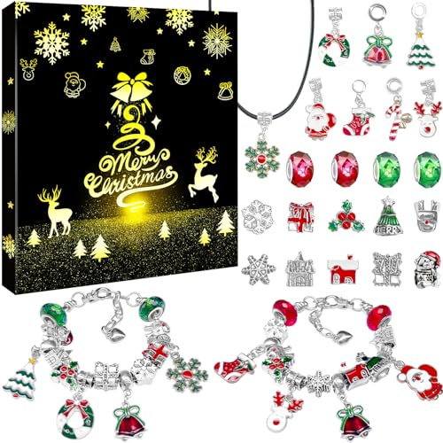Schmuck Adventskalender 2025, Weihnachtskalender Füllung Armbänder Schmuck Basteln, Adventskalender Mädchen mit 24 Überraschungen Charm Armband, Weihnachten Geschenk Kinder 5 6 7 8 9 10 11 12 Jahre