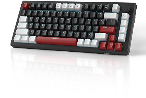 MageGee 75% Mechanical Gaming Keyboard, Compact Blue Backlit Wired Gaming Keyboards with Yellow Switches, EVA Foam, Knob Control, STAR75 Portable NKRO PC Gaming Keyboard - White & Black