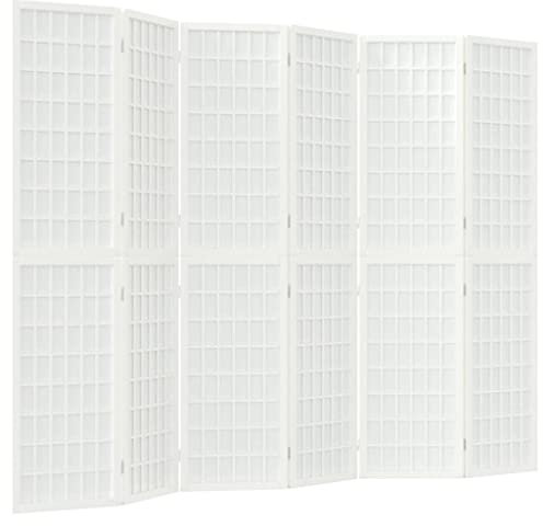 6 teilig Paravent Faltbarer, Raumteiler Spanische Wand mit Streben aus Holz, Sichtschutz Raumtrenner Trennwand Stellwand Sichtschutzwand Home Office Deko, 240x170 cm Weiß