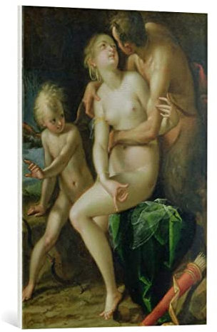 kunst für alle Leinwandbild: Hans von Aachen Jupiter Antiope und Amor - hochwertiger Druck, Leinwand auf Keilrahmen, Bild fertig zum Aufhängen, 55x80 cm