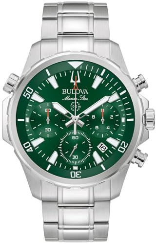 Bulova Herren Chronograph Marine Star mit Edelstahlarmband, Gehäusedurchmesser: 44 mm, 96B396
