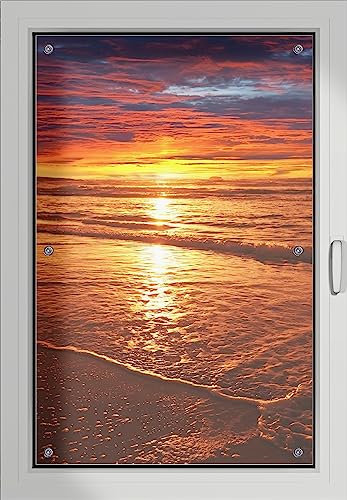 Wallario Lichtschutzbild, Dekorativer Sichtschutz Sonnenschutz 60 x 93 cm mit Motiv: Farbenfroher Sonnenuntergang über dem Meer II - Verdunklungsrollo ohne Bohren
