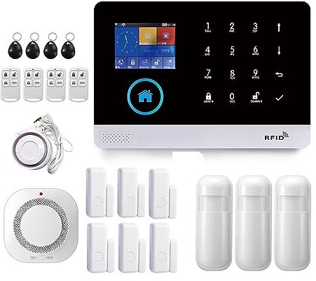 DELURA Alarm System WIFI GSM Wireless Home Security With Fire Smoke Detector Alarm System Remote Control Smart Life Zero false positive rate (Color : G..)