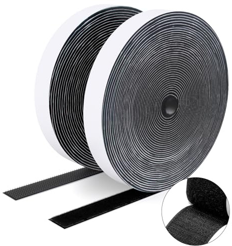 SUTOUG kardborreband med självhäftande, 20 mm x 8 m, slitstarkt krokband och band, extra starkt dubbelsidigt kardborreband, väggsjälvhäftande remsor för inomhus- och utomhusbruk, svart
