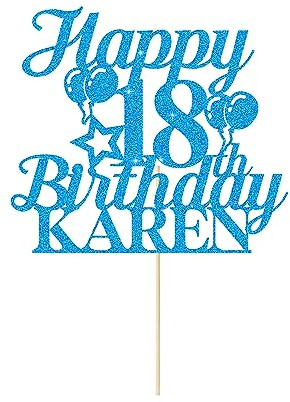 Happy 18th Birthday Cake Topper Personalised Cake Decorations Double-Sided Glitter Cake Topper Custom Cake Toppers with Any Age & Name for 18th 21st 30th 40th 50th 60th(Blue)