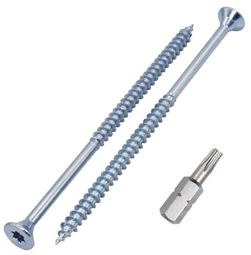 SKIR'CO (60 uds) Tornillos para madera de acero galvanizado, 5,0 x 100 mm, Torx de cabeza avellanada, tornillos para aglomerado, parcialmente roscados