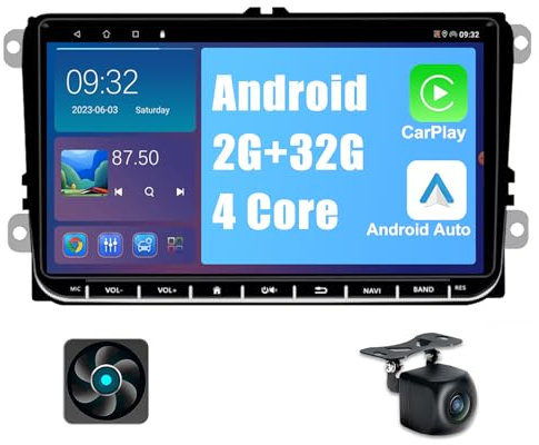 2+32GB Android 13 Autoradio für VW Passat B6 B7 Golf 5 6 Polo Touran Caddy Jetta T5 Seat Skoda mit Wireless CarPlay Android Auto, 9 Zoll Touch Display mit Bluetooth GPS WiFi SWC FM EQ Rückfahrkamera