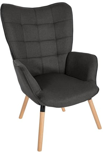 CLP Sillón Garding Tapizado En Tela con Patas De Madera I Silla Relax con Reposabrazos & Respaldo Alto, Color:Gris Oscuro