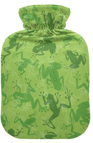 Wärmflasche, 2 l, großer Wärmbeutel mit weichem Plüschbezug, abstrakter Tierfrosch, auslaufsicherer Schraubverschluss, ideal für Wintersport, Outdoor, Rücken, Nacken und Beine, kalte Muskelschmerzen
