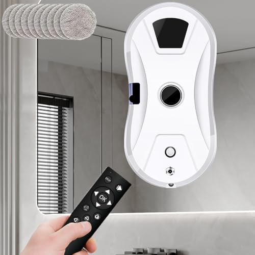 DESHVA Highrise Window Washer Robot, Electric Window Cleaning, Window Cleaner, 2800Pa with Safety Rope, 10 Cleaning Cloths, Remote Control, Versatile Cleaning Windows, Tiles