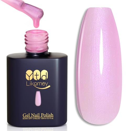 YTD Likomey Vernis Gel Semi Permanent Pailleté,15ml Rose Clair Nacré Glitter Vernis à Ongle,Soak Off UV LED Gel Vernis Manucure