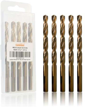 Luckyway 9/32 Inch Cobalt Drill Bits (5 Pack), M35 HSS 9/32 Metal Drill Bit Titanium Coated for Hard Metal, Stainless Steel, Cast Iron, Wood and Plastic, with Storage Case