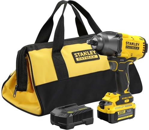 Stanley - Llave de Impacto BRUSHLESS V20 Li-ION 18V 1/2 949Nm, velocidad 0-400/1.200/2.000 RPM, impactos 0-2.600 ipm. Incluye 1 batería Li-ION 4Ah, cargador 2A y maletín para profesionales y manitas