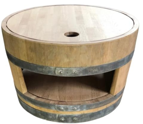Fass-Schmiede Weinfass Couchtisch mit Holzdeckel mit Einlegeboden Beistelltisch Sofatisch (Natur)
