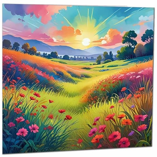 Beautiful Landscape Blank Greeting Birthday Card Art Colourful Flowers Nature