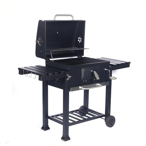 Parrilla de Barbacoa, Parrilla de Barbacoa de Carbón Portátil con Ruedas y 2 Mesas Plegables, Parrilla de Barbacoa Grande Ahumador Para Fiestas, Picnic, 138x46x106cm