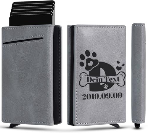 Jaucin Personalisierte Kartenetui mit RFID-Schutz – Smart Wallet – Pop-Up-Geldbörse – Cardholder mit Foto – Portemonnaie – Geldbeutel mit Magnetverschluss (Grau)