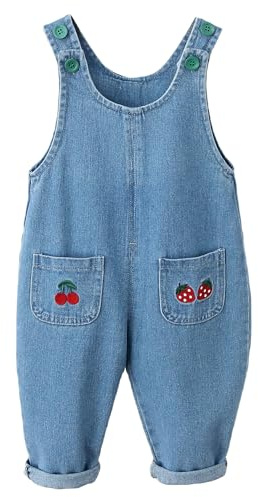 FEOYA Unisex baby jeansbyxor hängselbyxor pojkar flickor sparkbyxor jumpsuit med ficka overall barn småbarn mjuk bomull hängselbyxor lösa hängslen byxor söta denim hängselbyxor 9 månader – 5 år, Söt