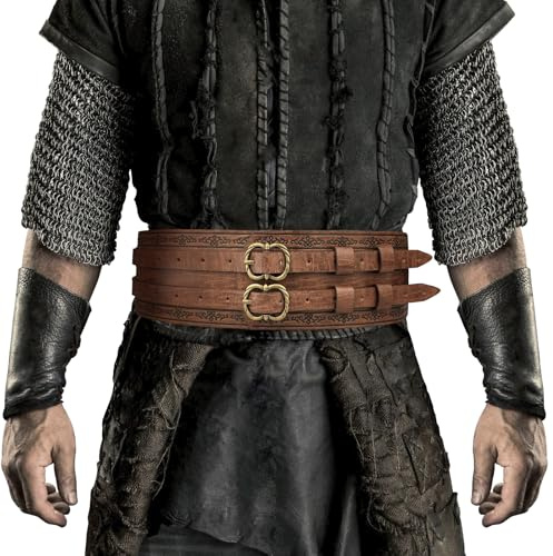 HiiFeuer Viking Wide Belt, Medieval Faux Leather Armor Belt Knight Corset Belt, LARP Costume (Brown D)