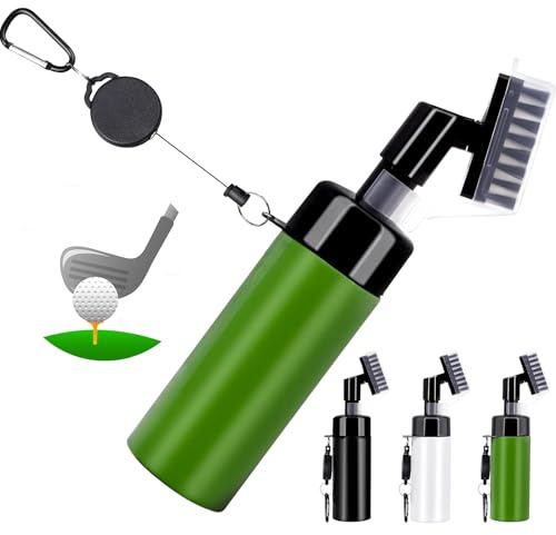 Golfschläger Bürste, Golfschläger-Bürstenreiniger mit Wasserspray, Leicht Tragbar Golfschläger Reiniger mit Schlaufe Clip (Karabiner) für hängen auf Golf Tasche, Essentials Golfzubehör (Grüner)