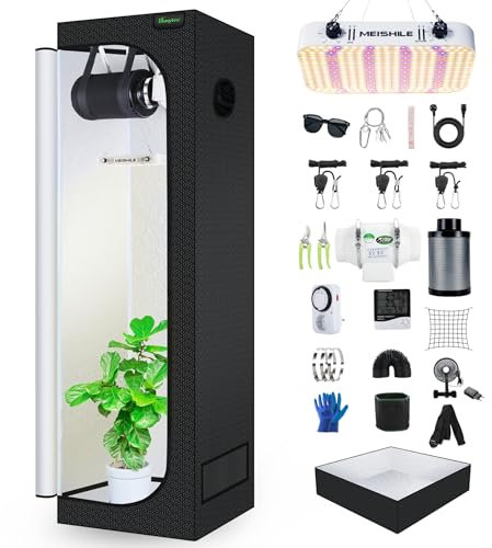 BOSYTRO Grow Box Kit Completo, Tenda da Crescita, Luce per Piante da 120W, Kit Completo di Tenda idroponica 600D con Sistema di Ventilazione, con Termoigrometro e Timer(60x60x180cm)