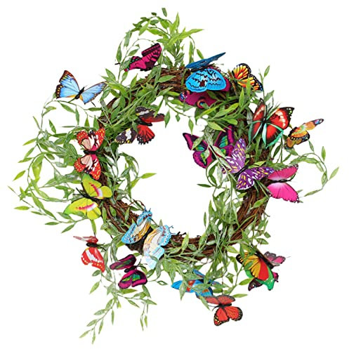 Printemps Été avec Faux Papillons, Papillons Artificiels Fleurs Sauvages Feuilles de Lierre Marguerite Branches de Vigne Sèches Fougère Porte d'Entrée Intérieur Extérieur Ferme Mur Décoration de