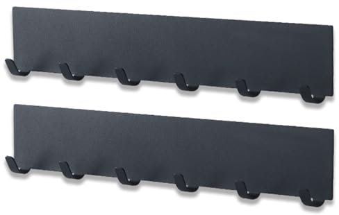 EUDUQ 2 Stück Schlüsselbrett mit 6 Haken,Metall Schlüsselhalter Wand,Schlüsselboard ohne bohren,Selbstklebendes Schlüsselhaken Für Schlüsselaufbewahrung Hängen Küchenbesteck Schwarz