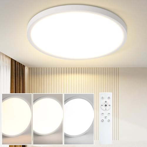 ZMH Deckenlampe LED Deckenleuchte Flach - Ø30cm Badezimmerlampe Badezimmer | Dimmbar Rhombenplatte Augenschutz Küchenlampe Rund Weiß 24W Ultra Dünn Flurlampe Badlampe für Bad Küche Flur Schlafzimmer
