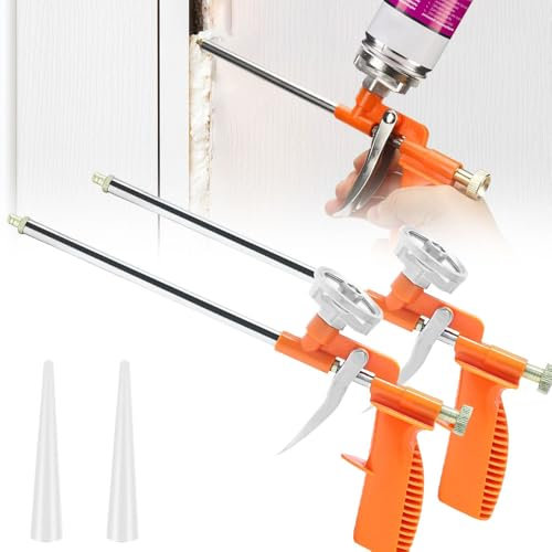 Vmxlso 2 Stück PU Schaumpistole, Bauschaumpistole aus Metall, Schaumpistole Bauschaum mit Ergonomischem Kunststoffgriff, Bauschaum Pistole für Heimwerker und Profi zum Abdichten Füllen, Orange