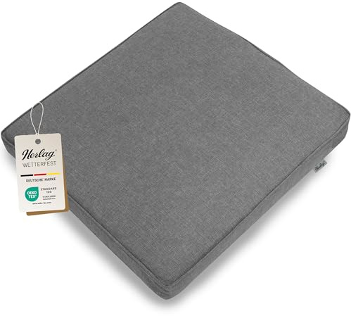 Herlag Outdoor Loungekissen Sunny - Premiumkissen für Gartenlounge - Bezug waschbar mit Reißverschluss - Langlebige Sitzauflage mit UV- & Fleckschutz - Sitzkissen 60x60cm Grau