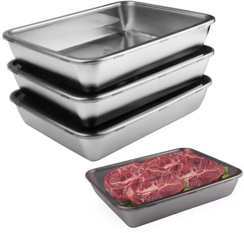 WakiHong 4 PCS Set Vassoi Frigo Contenitori per Congelatore Contenitori Salvafreschezza in Acciaio Inox-Ermetici-Acciaio inox-per Ristorante,Cucina,Congelatore a Buffet-2000ml