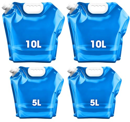 mizikuu 4 Stück Faltbarer Wasserkanister, 5L/10L Trinkwasserkanister mit Dichtem Deckel Flexibler Wasserkanister Wiederverwendbare BPA-frei Wasserbeutel für Outdoor Camping Wanderungen Picknicks