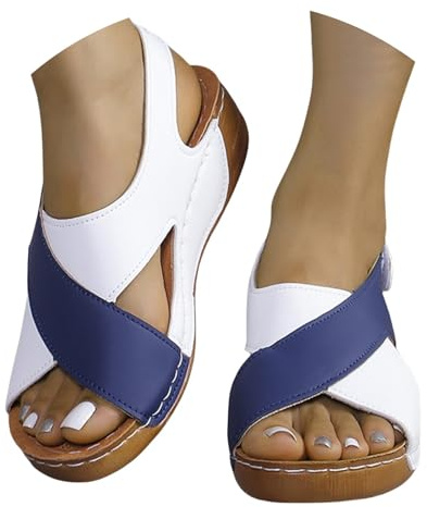 Sandales orthopédiques pour femme d'été avec talon compensé confortables et élégantes avec réglable en déchirure, sandales à bout ouvert, plage, légères en cuir artificiel, respirantes, chaussures de