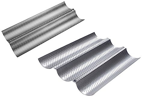 Mikikit Molde Para Hornear Pan Francés Ondulado 3 Cavidades Acero Inoxidable Plateado Antiadherente Para Repostería Casera y Uso Doméstico Set 2 Piezas
