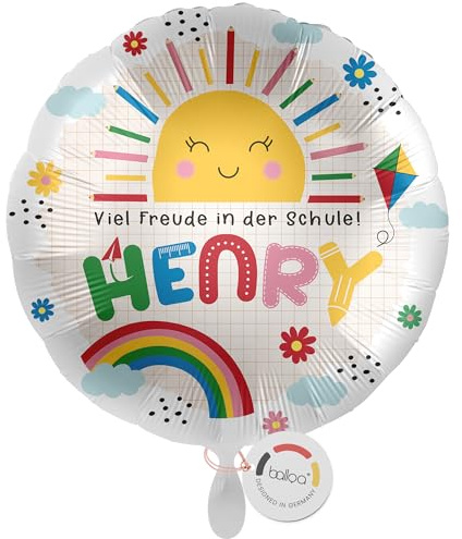 balloa Personalisierter Ballon mit Namen, personalisiertes Geschenk zur Einschulung, Heliumballon Schule, Folienballon Schulkind, Einschulungsdeko Mädchen Junge, Luftballon Einschulung, 33cm