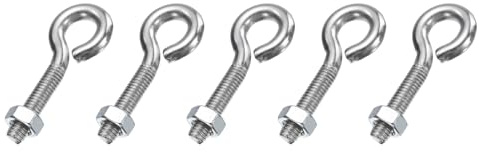 sourcing map Paquete de 5 pernos de ojo, M6 x 30 mm, acero inoxidable 304 roscado, ganchos plateados con tuerca para colgar o asegurar cables