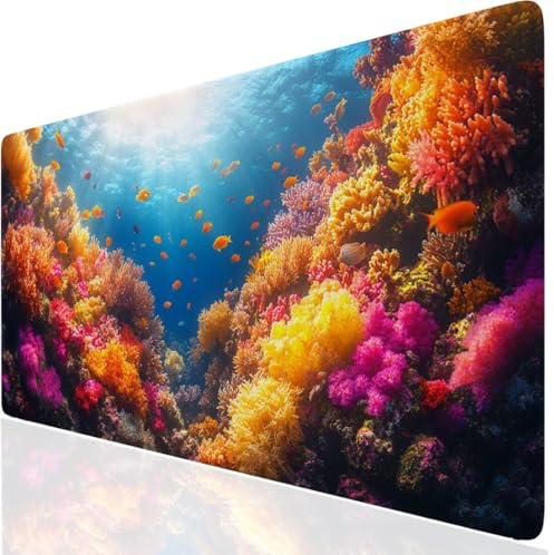 Meer Mauspad XXL, Gelb Mousepad 900x400mm mit Genähten Kanten, Mauspad Großes Schreibtischauflage, Gaming Mousepad Wasserdicht und rutschfest, Desk Mat Vernähte Kanten für PC, MacBook, Laptop DE-5708