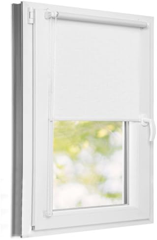 MadeInNature Store Enrouleur Blanc, Store Enrouleur Qui Laisse Passer la lumière, Fixation avec ou sans perçage Store à chainette Fenêtres et Portes Taille au Choix (Largeur 50 x 180 cm)