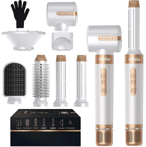 UKLISS 7 in 1 Hairstyler Hair Styler Set Haarstyler Föhn mit Diffusor | mit 110000 U/Min Haartrockner, Airflow Automatischer Lockenstab, Rundbürstenföhn, Stylingbürsten für Alle Haartypen
