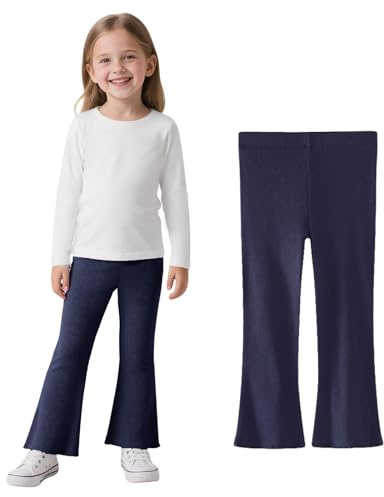 JinBei Leggings flickor bomull utsvängda leggings sportbyxor mjuka andas med elastisk linning, bekväma joggingbyxor, yogabyxor, dans, utsvängda byxor, 92–122, Marinblå, 104-110