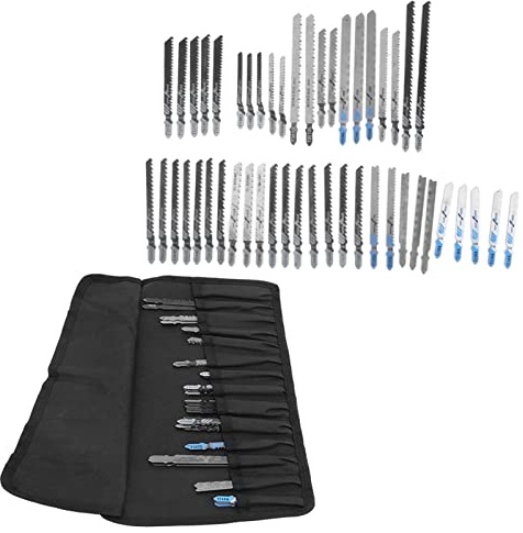 AUNMAS Lames de Scie HSS, Lames de Scie Sauteuse Tshank, Kit de Coupe avec étui de Rangement, Acier à Haute Teneur en Carbone SK5, pour la Plupart des Sauteuses, Bois Métal Aluminium, Kit Universel