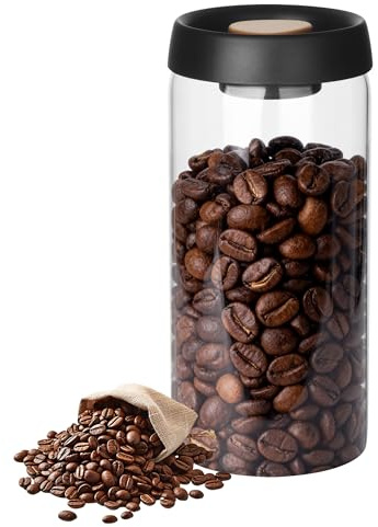 ACOMTUO Contenitore per caffè da 1800 ml, contenitore per caffè in vetro borosilicato sottovuoto, adatto per frutta secca, tè, frutta secca, resistente all'umidità e all'ossidazione (nero e oro)