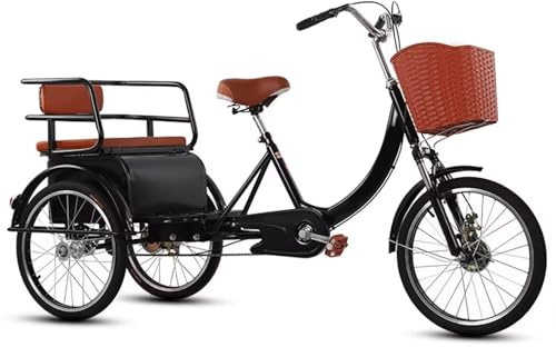 LSQXSS Dreiräder für Erwachsene,20-Zoll-Cruiser-Dreirad mit Rahmen aus Kohlenstoffstahl, Beifahrersitz mit Gepäcktransportmöglichkeit, Verstellbarer Sitz und Lenker, 3-Rad-Fahrrad mit Doppelbremsen