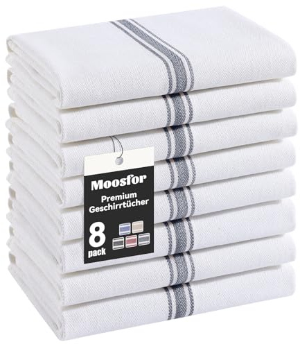 Moosfor Premium Geschirrtücher 100% Baumwolle 8er Set 38 x 64 cm Grau | Saugstarke & Langlebige Küchentücher, Oeko-TEX Zertifizierte Weiche Dicke Geschirrhandtücher spültücher, Gastronomiequalität