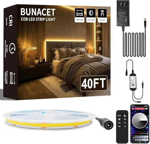 COB LED Streifen 12M Warmweiß Dimmbar, Lichtband 24V mit IR Fernbedienung
